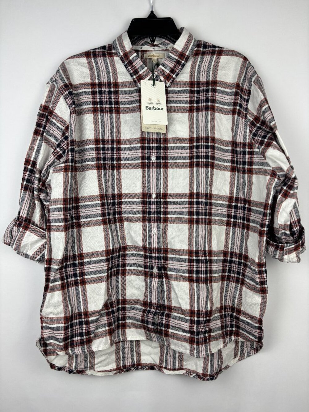 8 Barbour Bethwin Cloud Check Rolled Half Sleeve Rounded Split Button Up Collar